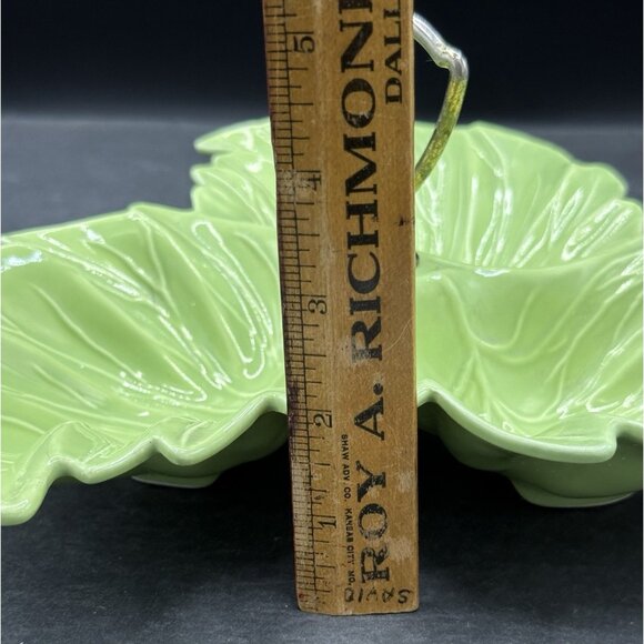 Vintage California USA Pottery Green Triple Leaf Divided Platter Ring Handle MCM - Picture 10 of 10